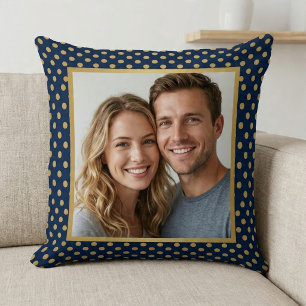 Klassischer Navy- und Gold-Polka-Punkt-Rahmen-Foto Kissen