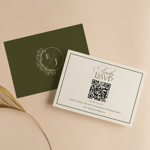 Klassischer Old Money Olivgrüner Hochzeits-QR-Code RSVP Karte