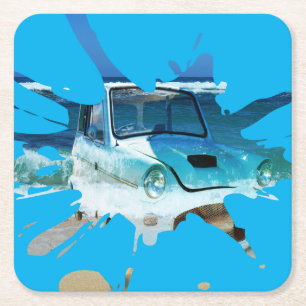 Klassischer Oldtimer Strand Pop Art, Rechteckiger Pappuntersetzer