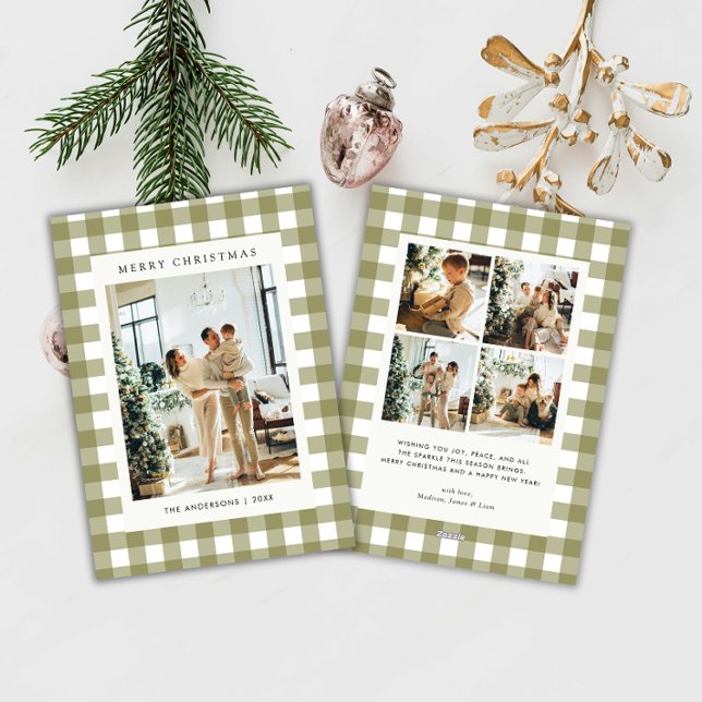Klassischer Olive Gingham Karo 5 Foto Weihnachten (Von Creator hochgeladen)