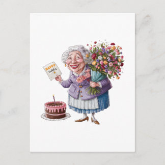 Klassischer Oma-Geburtstag mit riesigen Blumen Einladungspostkarte