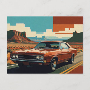⭐ Klassischer orangefarbener Reisewagen im Retro-S Postkarte