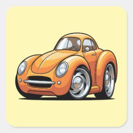 Klassischer orangefarbener Toon-Wagen Quadratischer Aufkleber