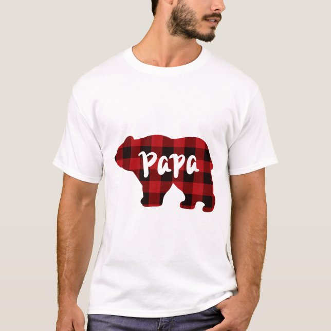 Klassischer Papa Bär Rot und Schwarz Büffel karier T-Shirt (Vorderseite)