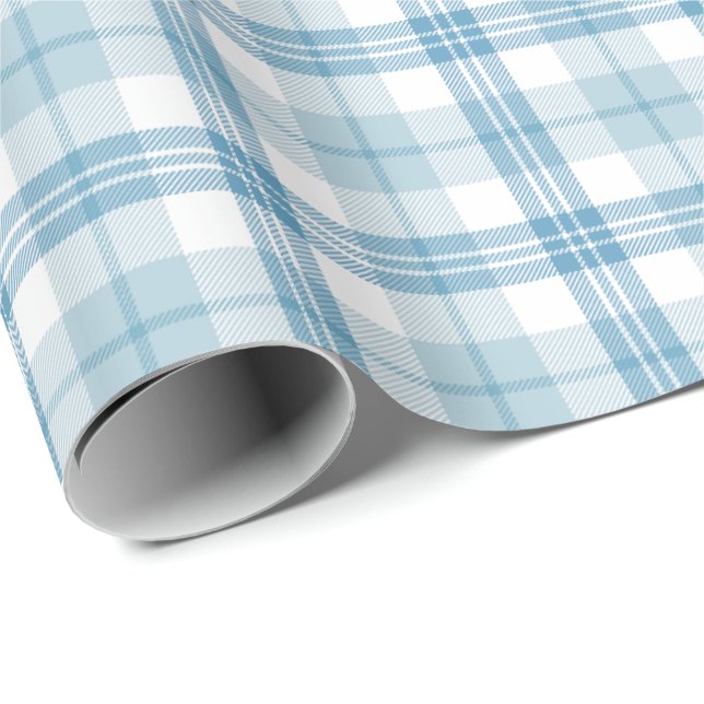 Klassischer Pastellblau und weißer Tartan Geschenkpapier (Rolleneckpunkt)