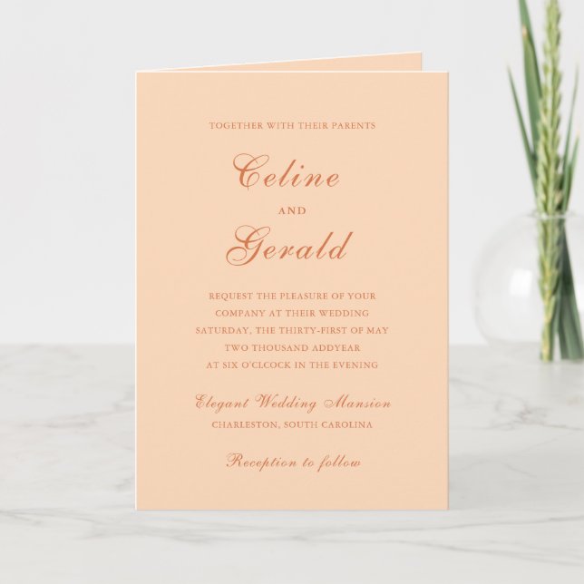 Klassischer Peach QR Code Elegante Hochzeit Einladung (Vorderseite)