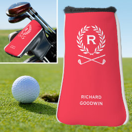 Klassischer Personalisierter Monogramm Name Red Pu Golf Headcover