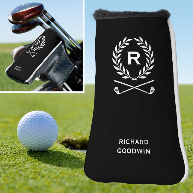 Klassischer Personalisierter Monogramm Name Schwar Golf Headcover (Von Creator hochgeladen)