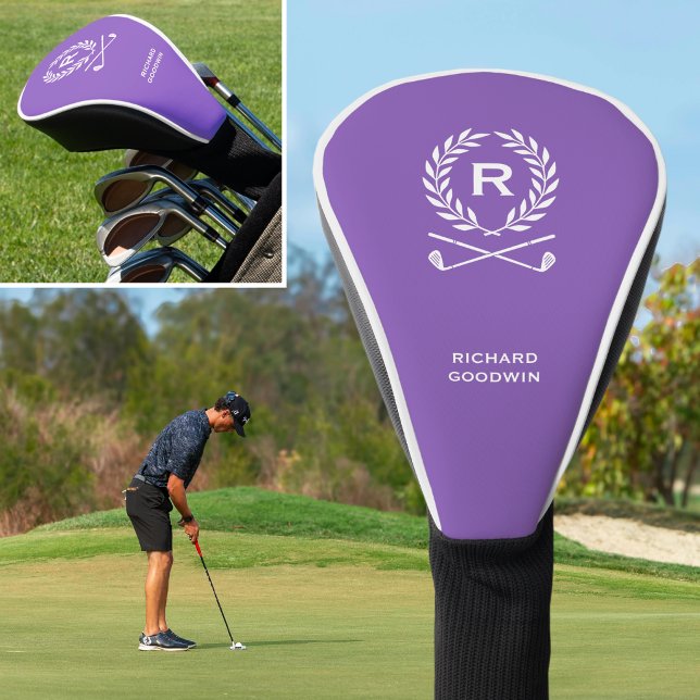 Klassischer Personalisierter Monogrammname Lila Golf Headcover (Von Creator hochgeladen)