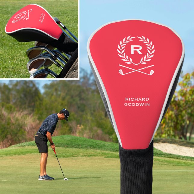Klassischer Personalisierter Monogrammname Rot Golf Headcover (Von Creator hochgeladen)