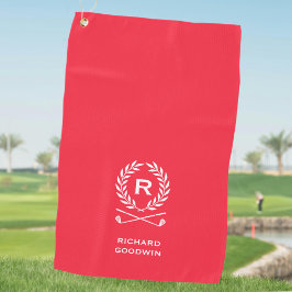 Klassischer Personalisierter Monogrammname Rot Golfhandtuch