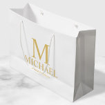 Klassischer Personalisierter Trauzeuge aus Weiß un Große Geschenktüte<br><div class="desc">Klassische Geschenke für Personalisierten Trauzeuge mit personalisierten Monogramm,  Trauzeugen Name und Titel im klassischen Serif-Schriftart-Stil. Auch perfekt für Trauzeuge,  Vater der Braut und mehr. Bitte beachten Sie: Die Details der Folie werden im Kunstwerk simuliert. Bei der Herstellung dieses Produktes wird keine Folie verwendet.</div>