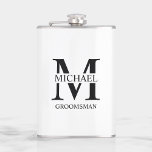 Klassischer Personalisierter Trauzeuge Flachmann<br><div class="desc">Klassische Geschenke für Personalisierten Trauzeuge mit dem Monogramm und dem Namen des personalisierten Trauzeugen,  mit dem Titel im klassischen schwarzen Serif-Schriftart auf weißem Hintergrund. Auch perfekt für Trauzeuge,  Vater der Braut und mehr.</div>