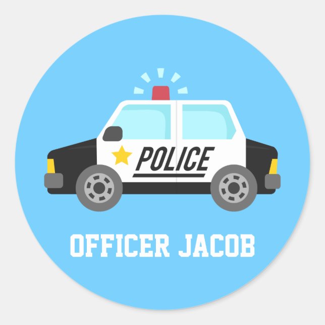 Klassischer Polizeiwagen mit Sirenenname Runder Aufkleber (Vorderseite)
