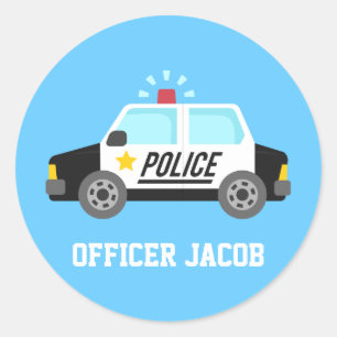 Klassischer Polizeiwagen mit Sirenenname Runder Aufkleber