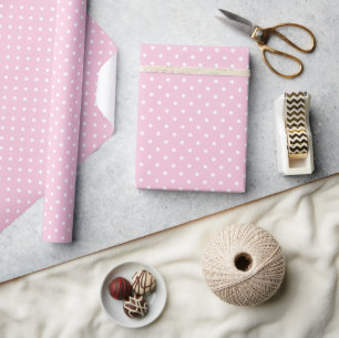 Klassischer Polka-Punkt Weiß - Hellrosa Geschenkpapier