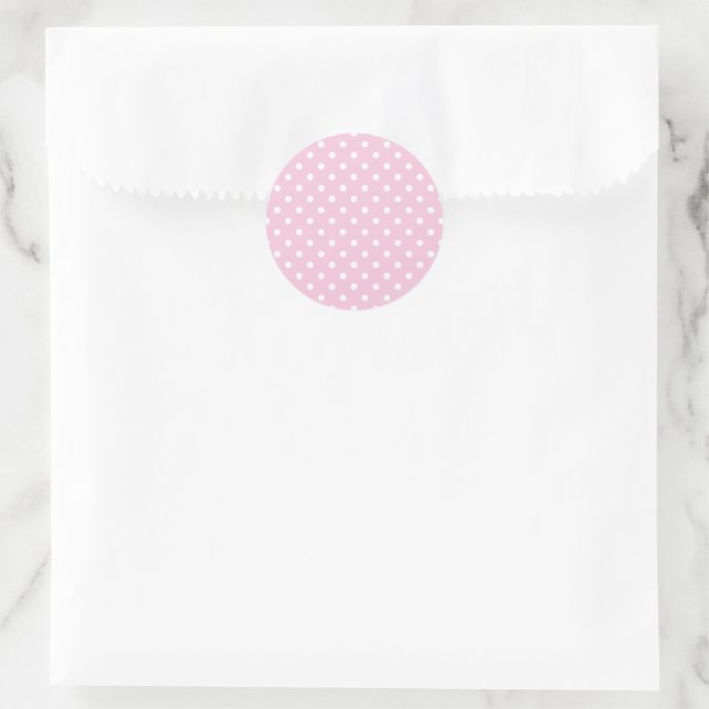 Klassischer Polka-Punkt Weiß - Hellrosa Runder Aufkleber (Tasche)