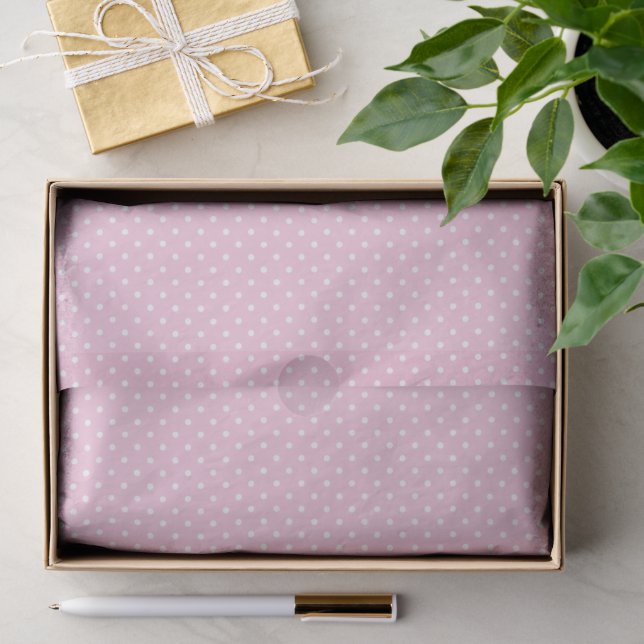 Klassischer Polka-Punkt Weiß - Hellrosa Seidenpapier (Geschenk)
