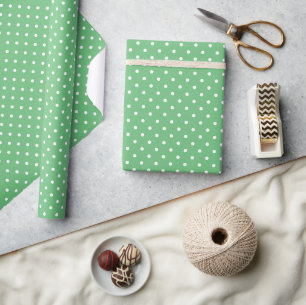 Klassischer Polka-Punkt Weiß - Sommergrün Geschenkpapier