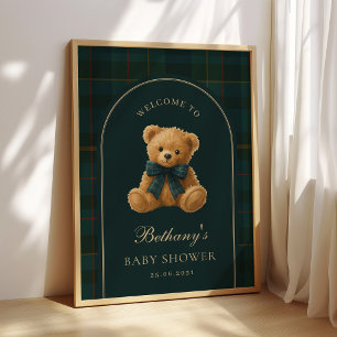 Klassischer Polo-Karo-Teddybär-Baby-Shower-Willkom Poster