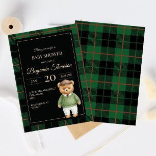 Klassischer Polo-Teddybär-Eleganter-Karo-Baby-Part Einladung