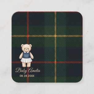 Klassischer Polo-Teddybär-Eleganter-Karo-Babyparty Begleitkarte