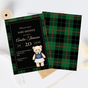 Klassischer Polo-Teddybär-Eleganter-Karo-Babyshowe Einladung