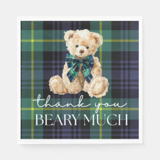 Klassischer Polo-Teddybär-Karo-Babyshower Serviette
