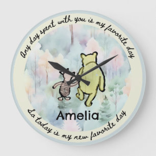 Klassischer Pooh Zitat Pooh und Piglet Watercolor Große Wanduhr