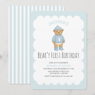 Klassischer Preppy-Bär Blau Jungen Geburtstag Einladung