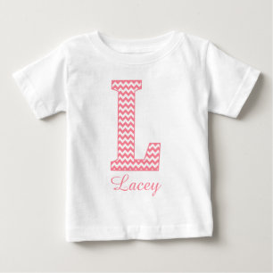 Klassischer Preppy Pink Zickzack Letter L Monogram Baby T-shirt