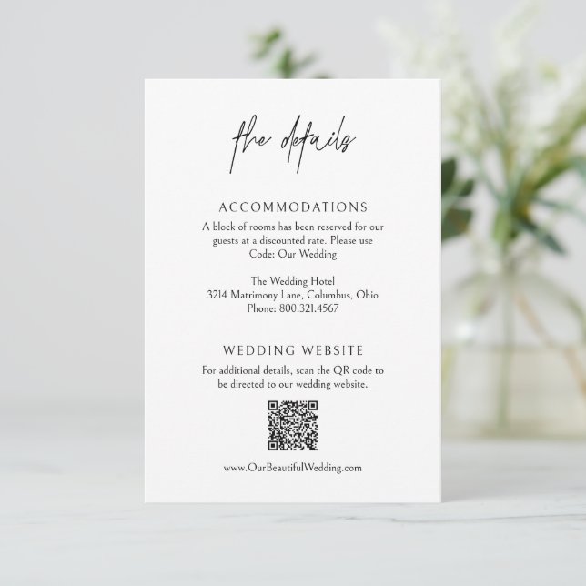 Klassischer QR Code Elegante Hochzeit Begleitkarte (Stehend Vorderseite)