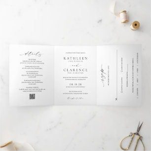 Klassischer QR Code Elegante Hochzeit Dreifach Gefaltete Einladung