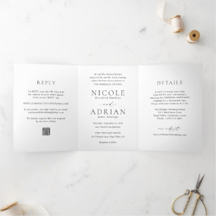 Klassischer QR Code Elegante Hochzeit Dreifach Gefaltete Einladung