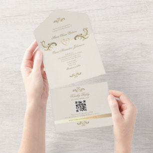 Klassischer QR-Code für Goldhochzeiten All In One Einladung
