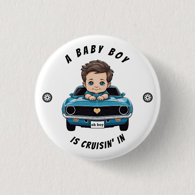 Klassischer Race Car Baby Boy Cruisin' in Dusche Button (Vorderseite)