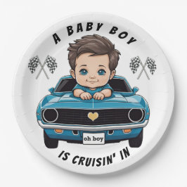 Klassischer Race Car Baby Boy Cruisin' in Dusche Pappteller