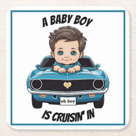 Klassischer Race Car Baby Boy Cruisin' in Dusche Rechteckiger Pappuntersetzer