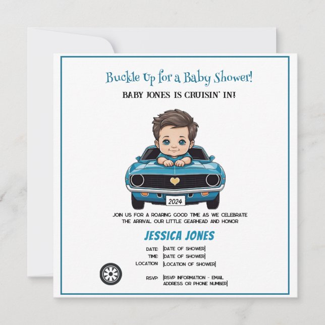 Klassischer Race Car Baby Boy Cruisin' in Dusche Save The Date (Vorderseite)