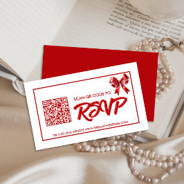 Klassischer Red Bow Wedding RSVP QR Code Begleitkarte