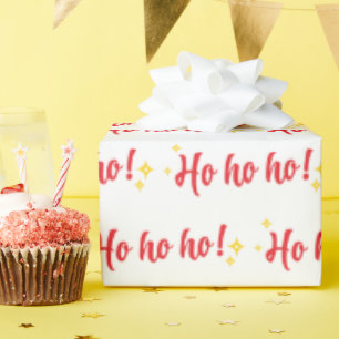 Klassischer Red Ho Ho Ho Text mit goldenen Sternen Geschenkpapier