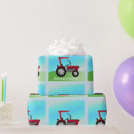 Klassischer Red Traktor "Happy Birthday, Name" Geschenkpapier