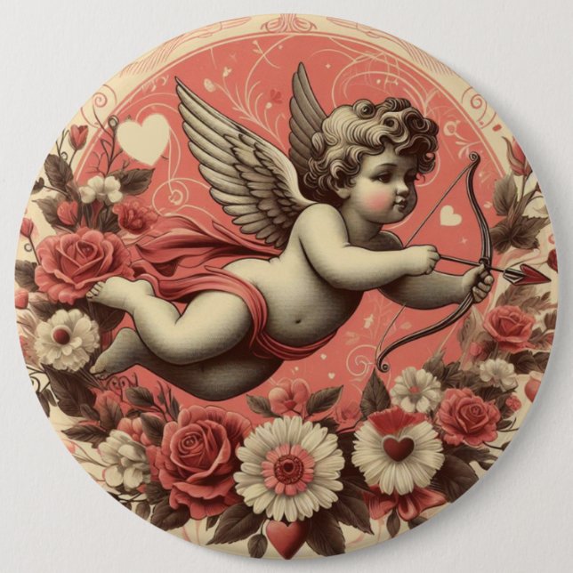 Klassischer/Retro-Cupid zum Valentinstag Button (Vorderseite)