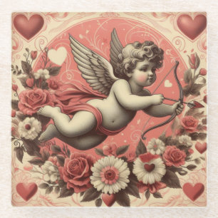 Klassischer/Retro-Cupid zum Valentinstag Glasuntersetzer
