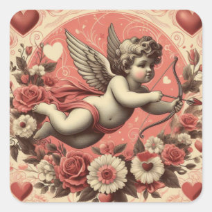 Klassischer/Retro-Cupid zum Valentinstag Quadratischer Aufkleber