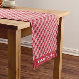 Klassischer Retro Red Checkered Gingham Pattern Na Kurzer Tischläufer