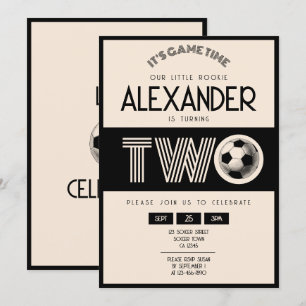 Klassischer Retro-Schwarzer Fußball 2. Geburtstag Einladung