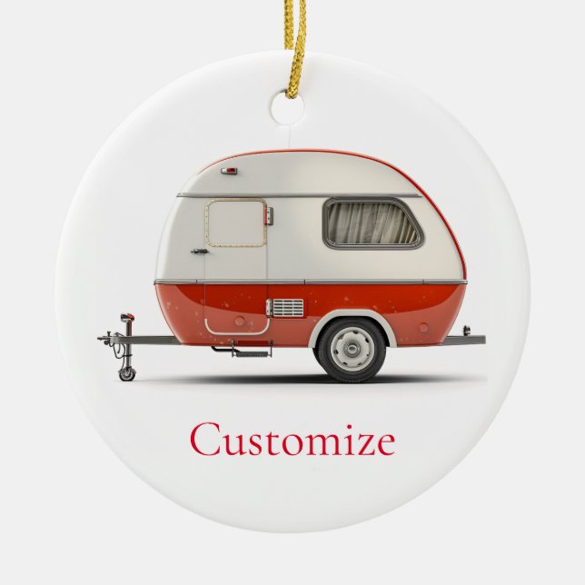 Klassischer Retro Teardrop Camper Thunder_Cove Keramik Ornament (Vorne)