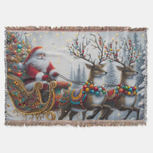 Klassischer/Retro-Weihnachtsmann & Rentiere Decke