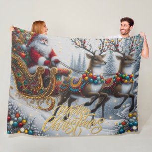 Klassischer/Retro-Weihnachtsmann & Rentiere Fleecedecke